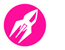 Icon Rakete für Cooperate Identitiy, in pinkem Button, Minkdesign, web und Printdesign in Köln