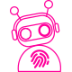 Bildbeschreibung individuelles Webedesign: Ein kleiner niedlicher Avatar in Computerform als Icon in pinkfarbebener Outline  mit einem Fingerabdruck auf seinem Bauch. Minkdesign - Web und Printdesign in Köln
