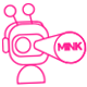 Bildbeschreibung sichtbares Webedesign: Ein kleiner Avatar in Computerform als Icon in pinkfarbebener Outline mit einem Fernglas vor der Nase. Erstellt wurde das Icon von Minkdesign