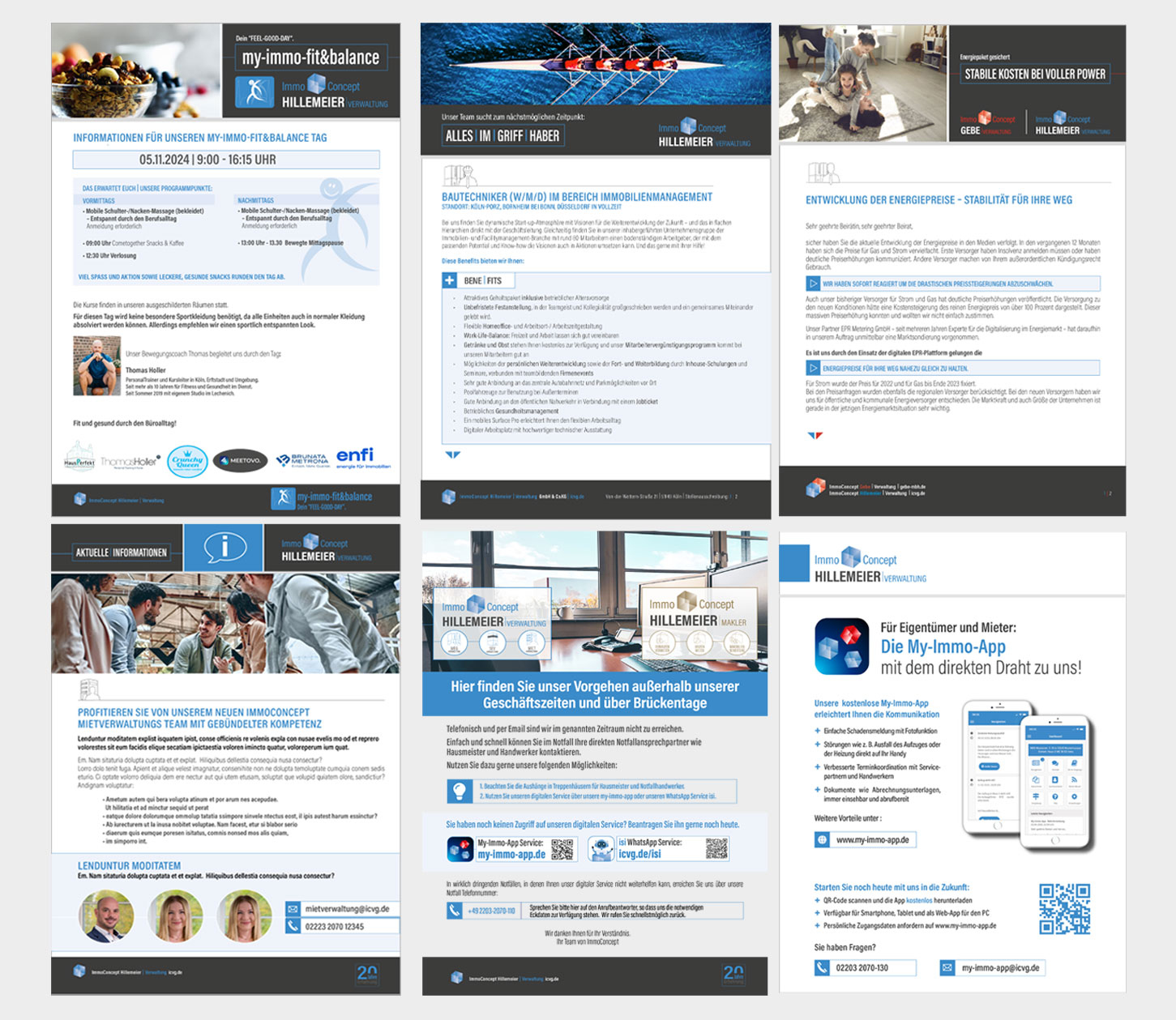 Handouts der Firma icvg - verwaltung A4 für Internas, Kunden und Aktionen ; MInkdesign