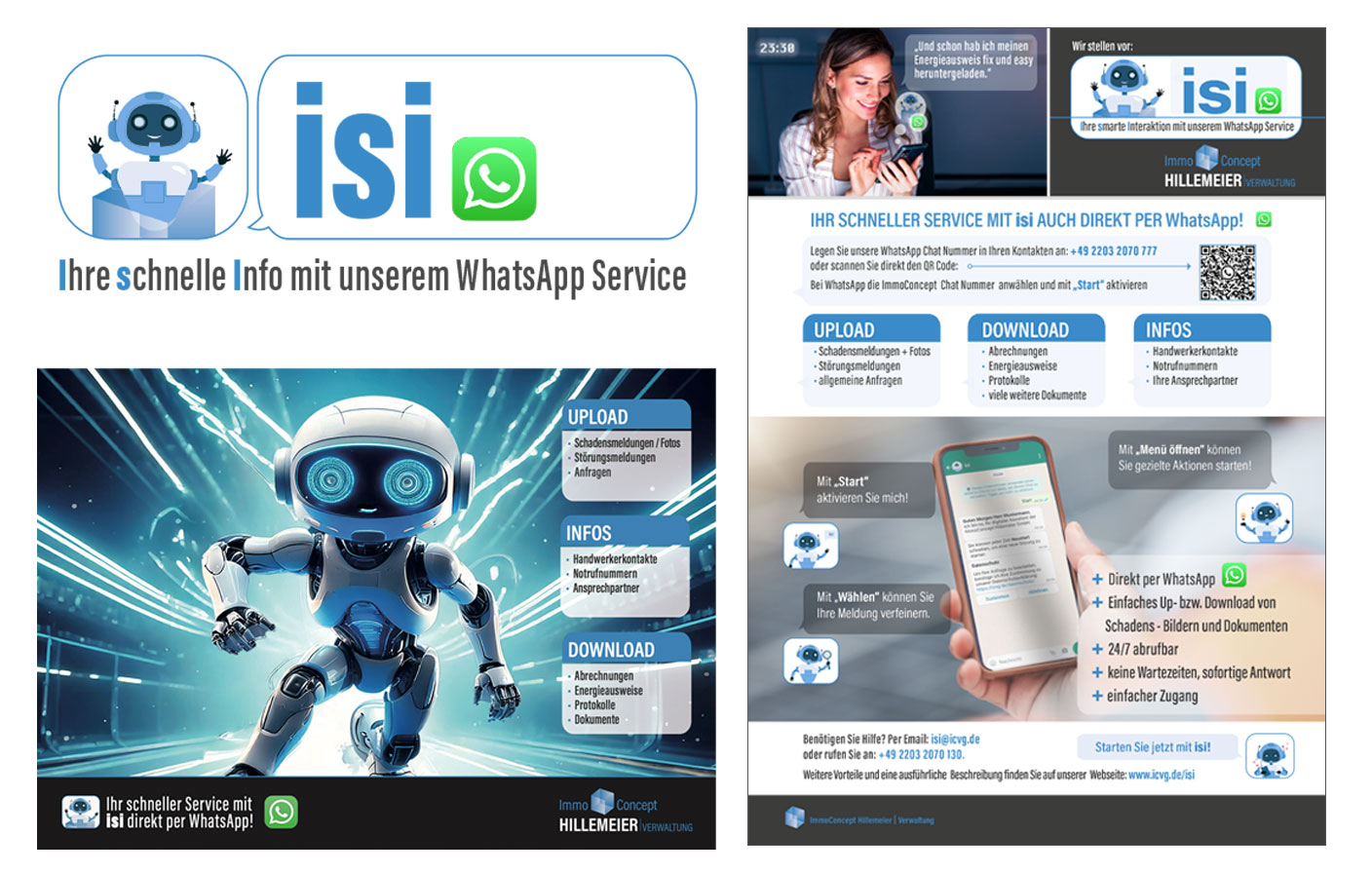 Einführung des chatbot ISI, Erstellung des Chatbots, animierung und erklärvideo sowie visualisierung per KI mit grossem plakat