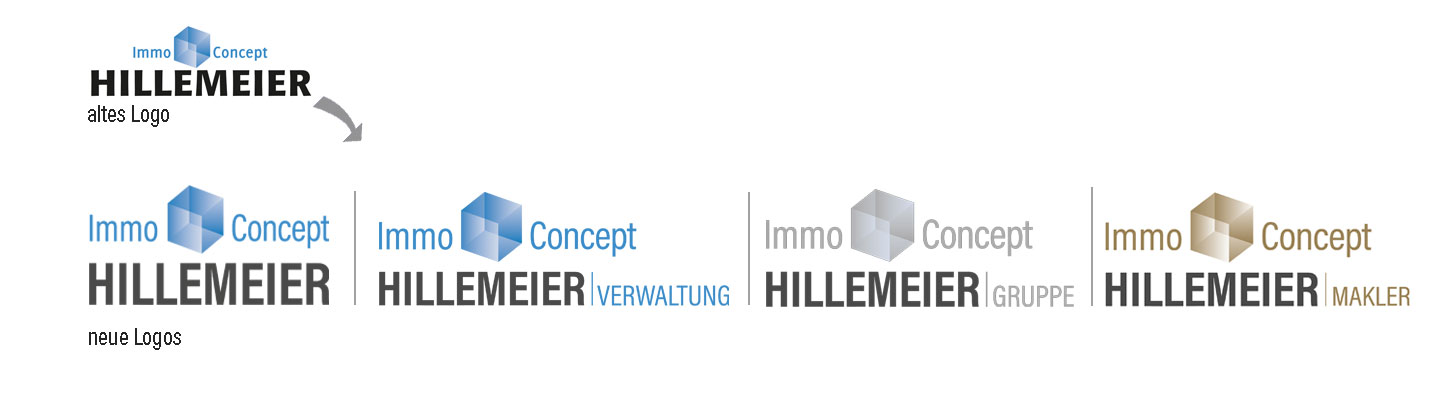 Logos der Firma  icvg -Verwaltung, die ivg-Gruppe und die icvg-Makler von MInkdesign