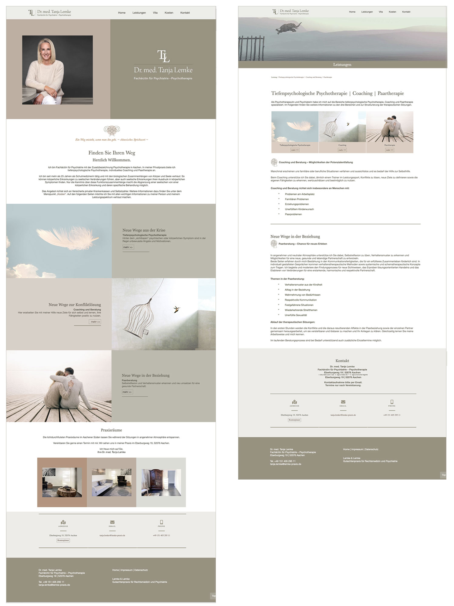 Webseitenbeispiele der DR.med. Tanja Lemke  Facharztpraxis; Von MInkdesign, Köln Rodenkirchen