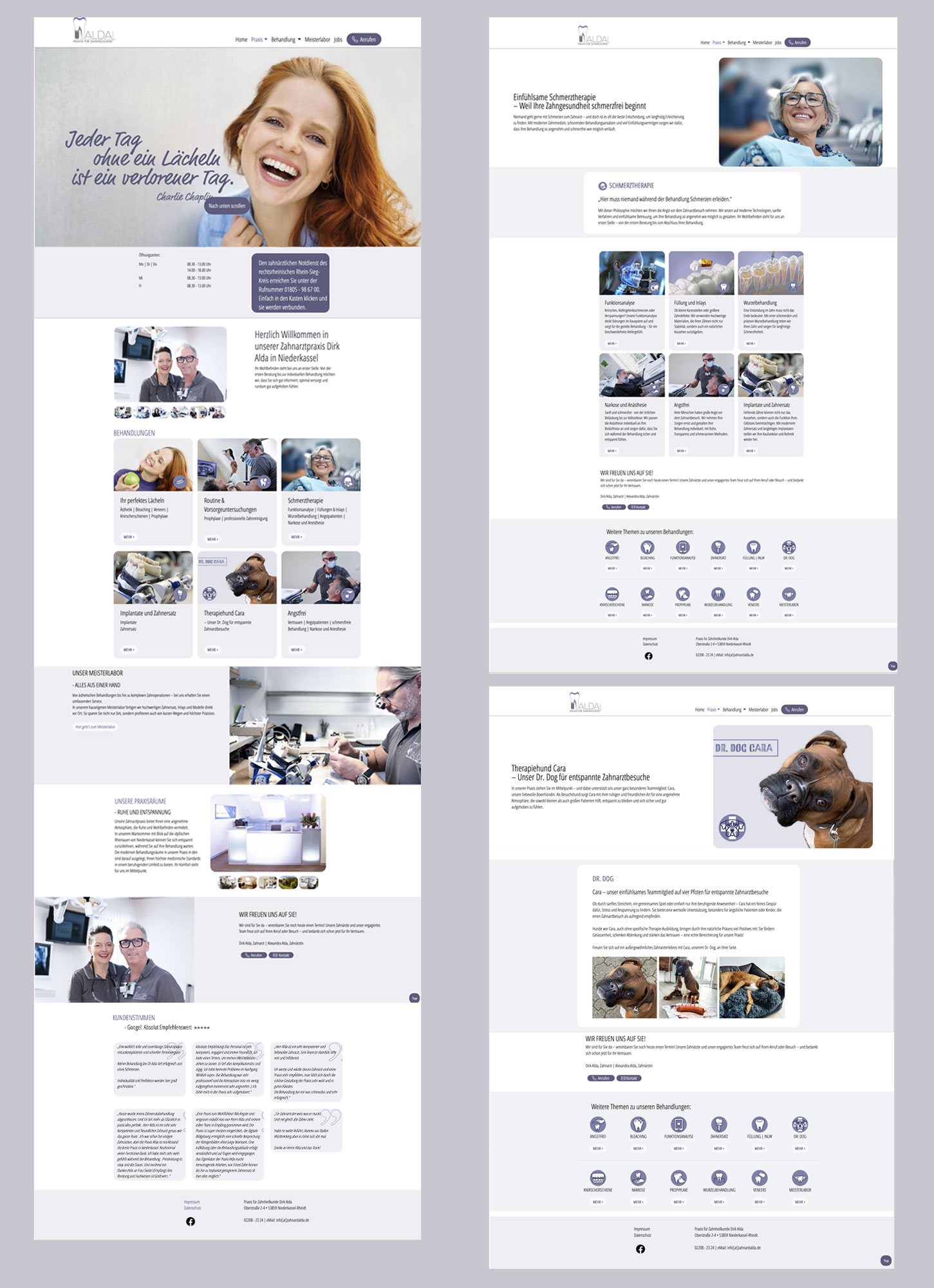 exemplarische Webseitenbeispiele von Zahnarzt Alda. Erstellt von MInkdesign, Köln Rodenkirchen